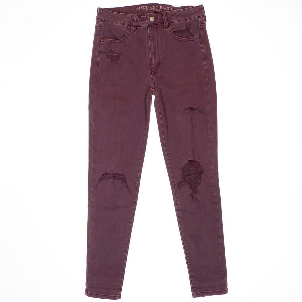 American Eagle Jeans Womens 8 Super Hi Rise Jegging Weathered Purple 28 x 27